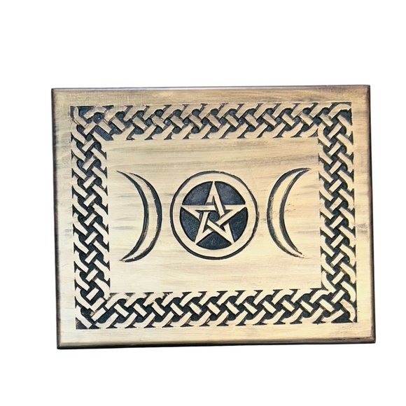 Handcrafted Triple Moon Altar Table with Pentagram - Wiccan Witchcraft Wooden Su - Picture 9 of 15